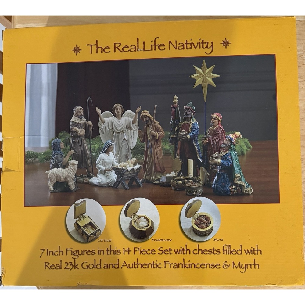 Real Life Christmas Nativity Scene 14 Pc Three‎ Kings Gifts 7 Inch Figures w/box